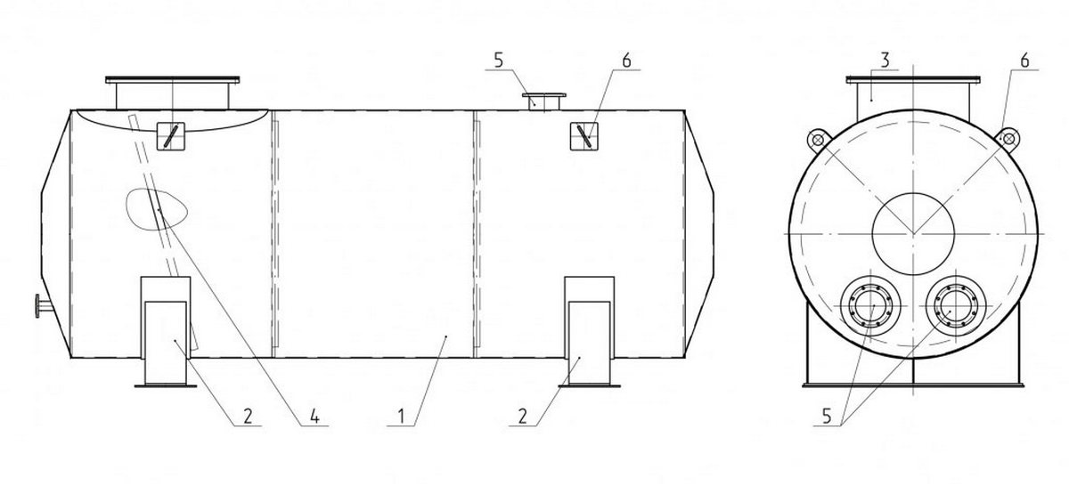 Схема горизонтального резервуара для жидкого топлива